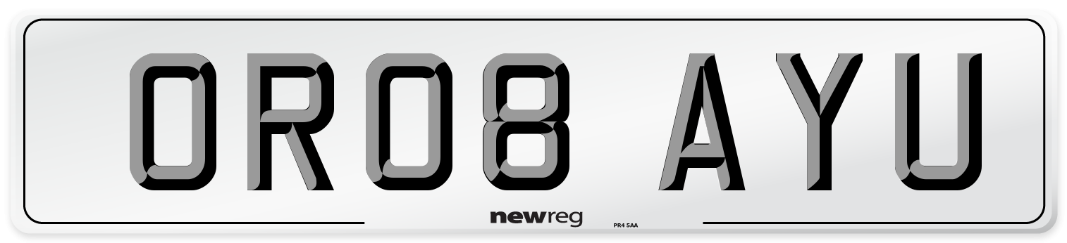 OR08 AYU Number Plate from New Reg